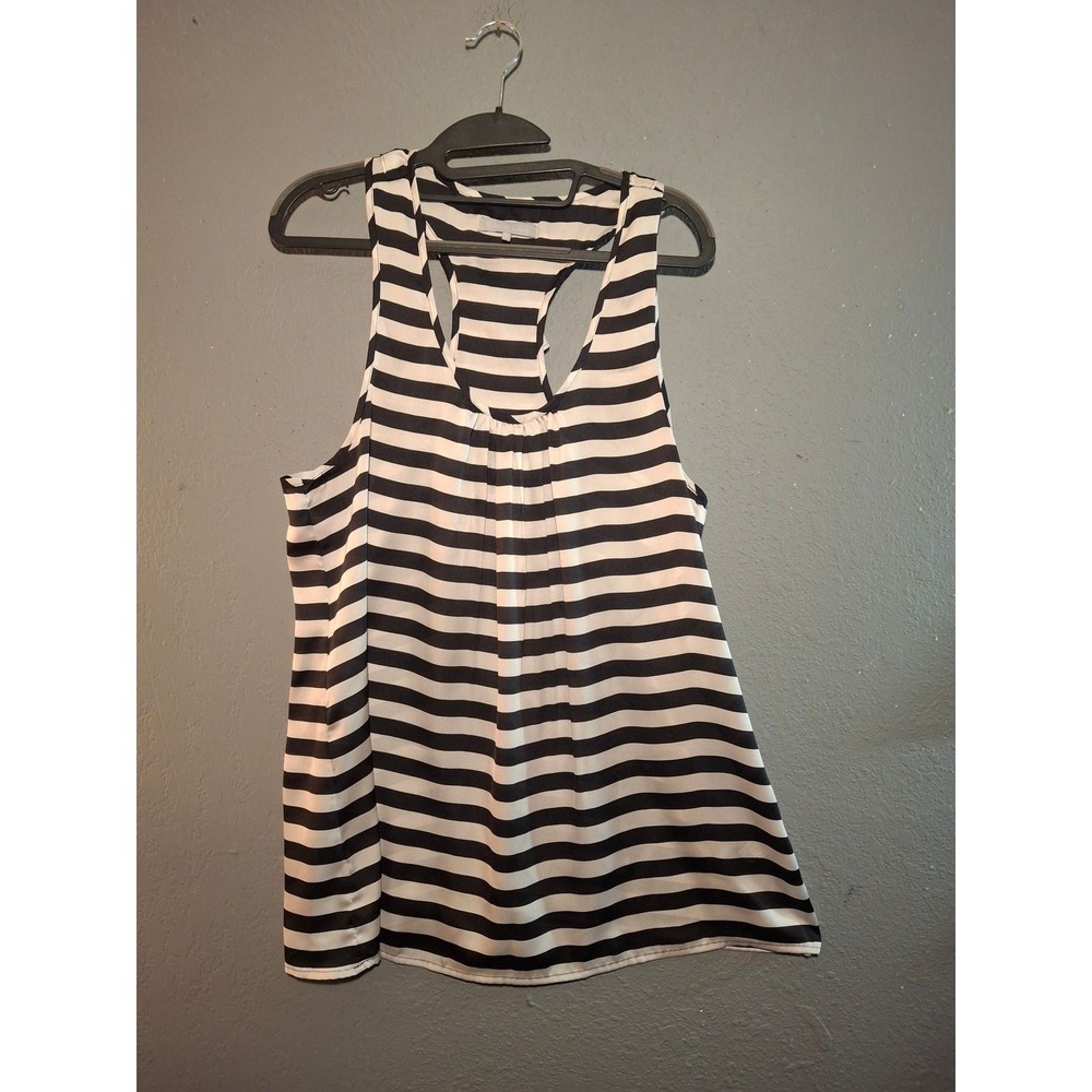 Violet & Claire Black White Striped Ruffle Back Racerback Tank Top Large